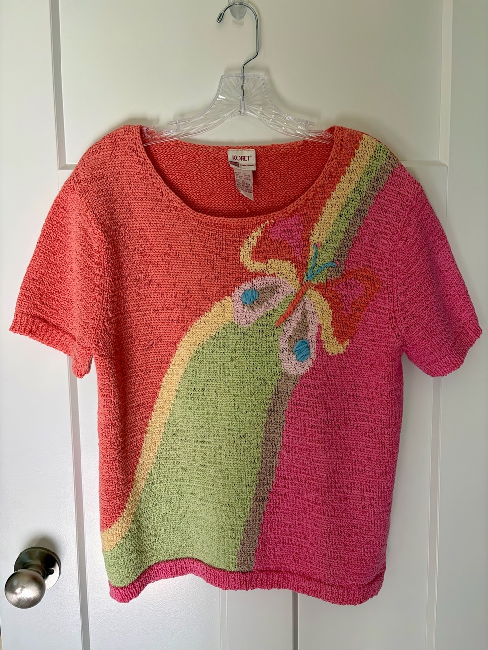 Dopamine Dressing Art Knit Sweater XL Colorful Butterfly Textured Cottagecore